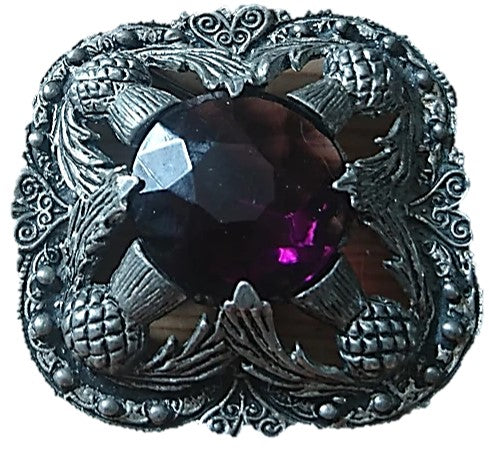 Brooch - Pewter Finish with Faux Amethyst