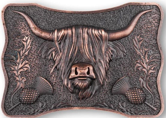 Kilt Buckle - Highland Cow, in Chocolate Bronze Pewter