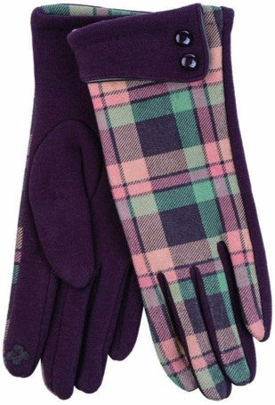 Gloves - Ladies Button Cuff Check