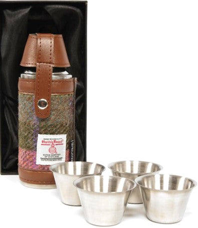 Flask - Harris Tweed Hunting Flask & 4 Cups