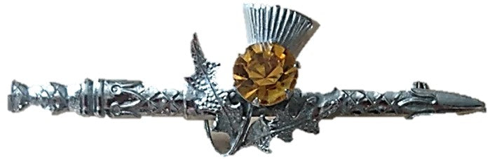 Kilt Pin - Dirk with Thistle and Faux Topaz Stone