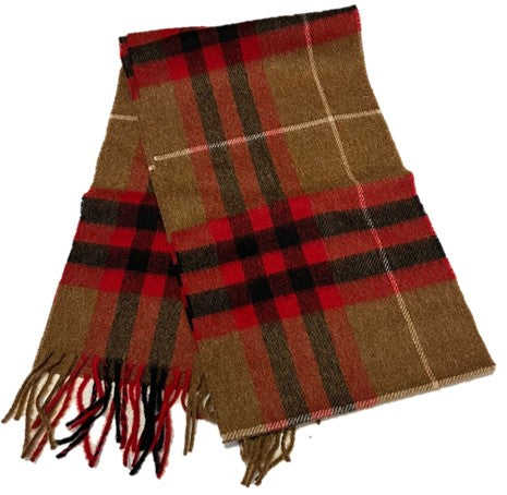 Scarf - 100% Merino Wool, Camel/Red Check