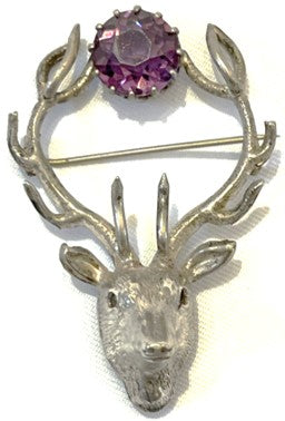 Brooch - Stags Head with Amethyst