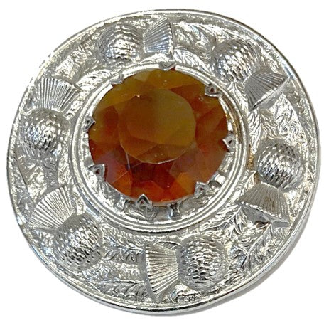 Brooch - Silver Tone with Faux Topaz Stone