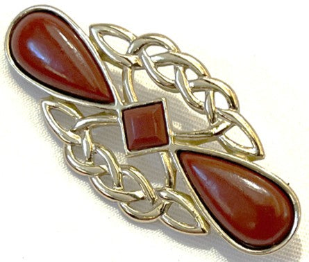 Brooch - Celtic Gold Tone with Jasper Stones