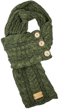 Scarf - Green Aran Cable Knit Button Wrap