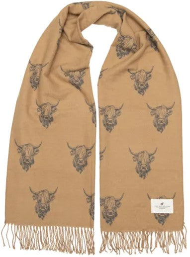 Scarf - Super Soft Reversible Jacquard Scarf - Heilan' Coo - Camel/Grey