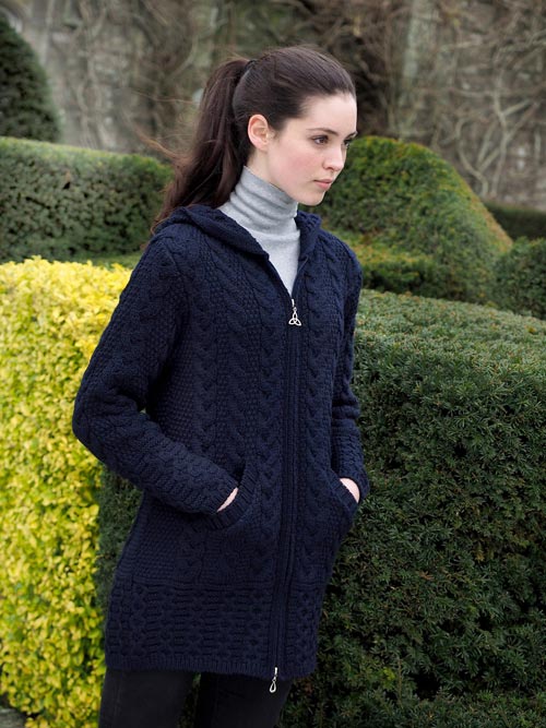 Aran Navy Blue Hooded Full Zip Coat – The Scottish Shoppe & A